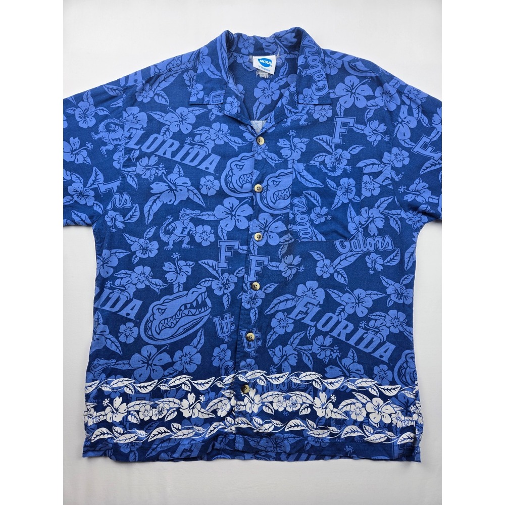 NCAA Florida Gators Hawaiian Aloha Button Up Shirt Men's Adult Blue Floral
